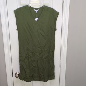 New! Time and Tru Olive Green V Neck Cap Sleeve Shift Dress, XS